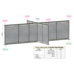 GOF 132"D x 228"W x 48”/60”/72”H, X-Shaped Freestanding Fabric Partition Package