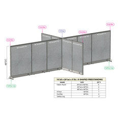 GOF 120"D x 240"W x 48”/60”/72”H, X-Shaped Freestanding Fabric Partition Package