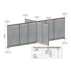 GOF 120"D x 240"W x 48”/60”/72”H, X-Shaped Freestanding Fabric Partition Package