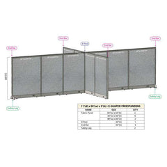 GOF 132D x 240W x 48”/60”/72”H, X-Shaped Freestanding Fabric Partition Package