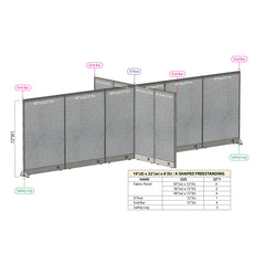 GOF 120"D x 264"W x 48”/60”/72”H, X-Shaped Freestanding Fabric Partition Package