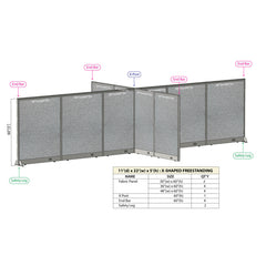 GOF 132"D x 264"W x 48”/60”/72”H, X-Shaped Freestanding Fabric Partition Package