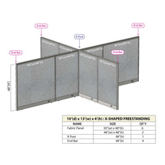 GOF 120"D x 156"W x 48”/60”/72”H, X-Shaped Freestanding Fabric Partition Package