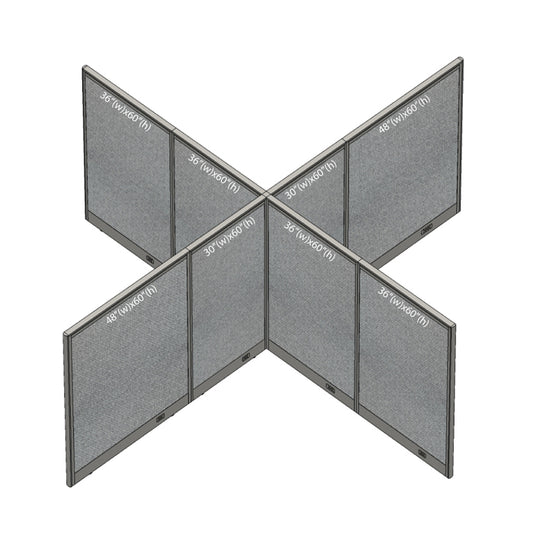 GOF 144"D x 156"W x 48”/60”/72”H, X-Shaped Freestanding Fabric Partition Package
