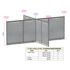 GOF 132"D x 168"W x 48”/60”/72”H, X-Shaped Freestanding Fabric Partition Package