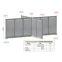 GOF 132"D x 180"W x 48”/60”/72”H, X-Shaped Freestanding Fabric Partition Package