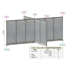 GOF 132"D x 180"W x 48”/60”/72”H, X-Shaped Freestanding Fabric Partition Package