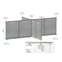 GOF 132"D x 192"W x 48”/60”/72”H, X-Shaped Freestanding Fabric Partition Package