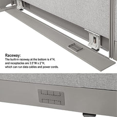 Raceway: The built-in raceway at the bottom is 4”H and receptacles are 3.5”W X 2”H