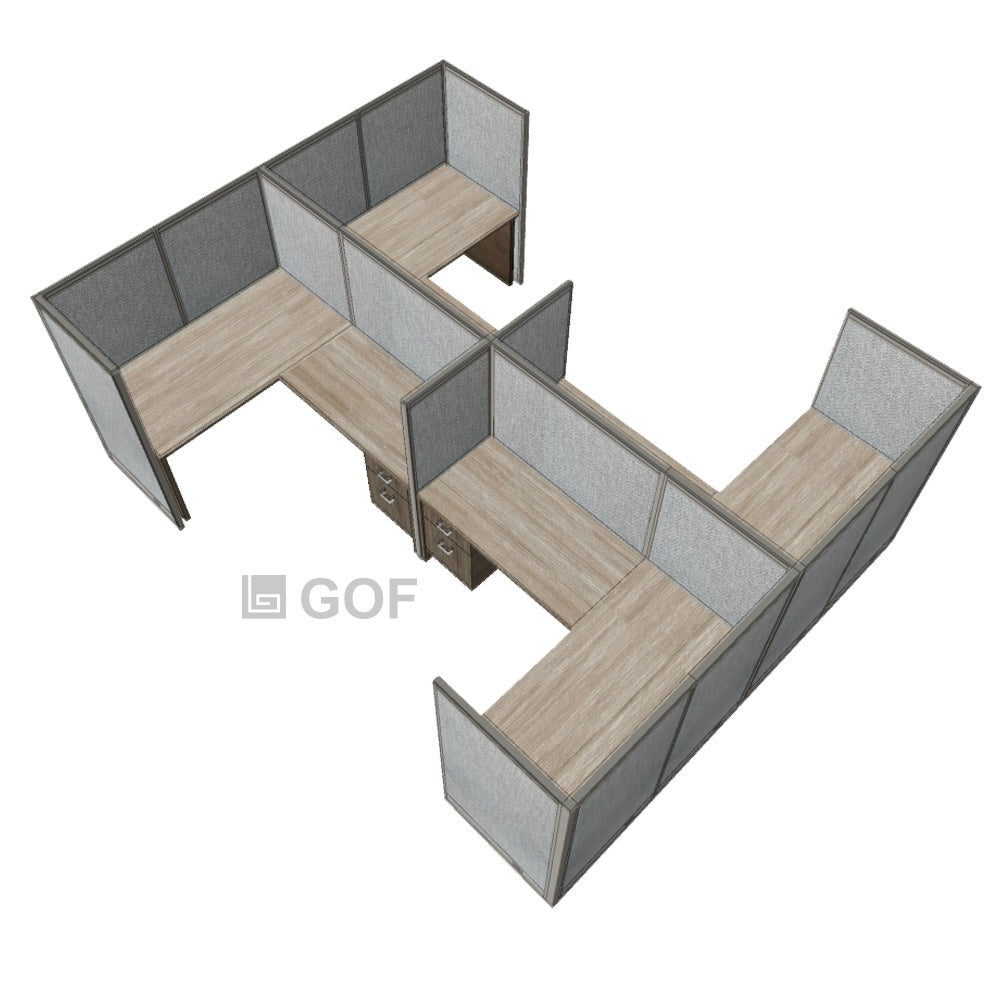 GOF Double 4 Person Separate Workstation Cubicle (12'D x 14'W x 5'H-W) / Office Partition, Room Divider - Kainosbuy.com