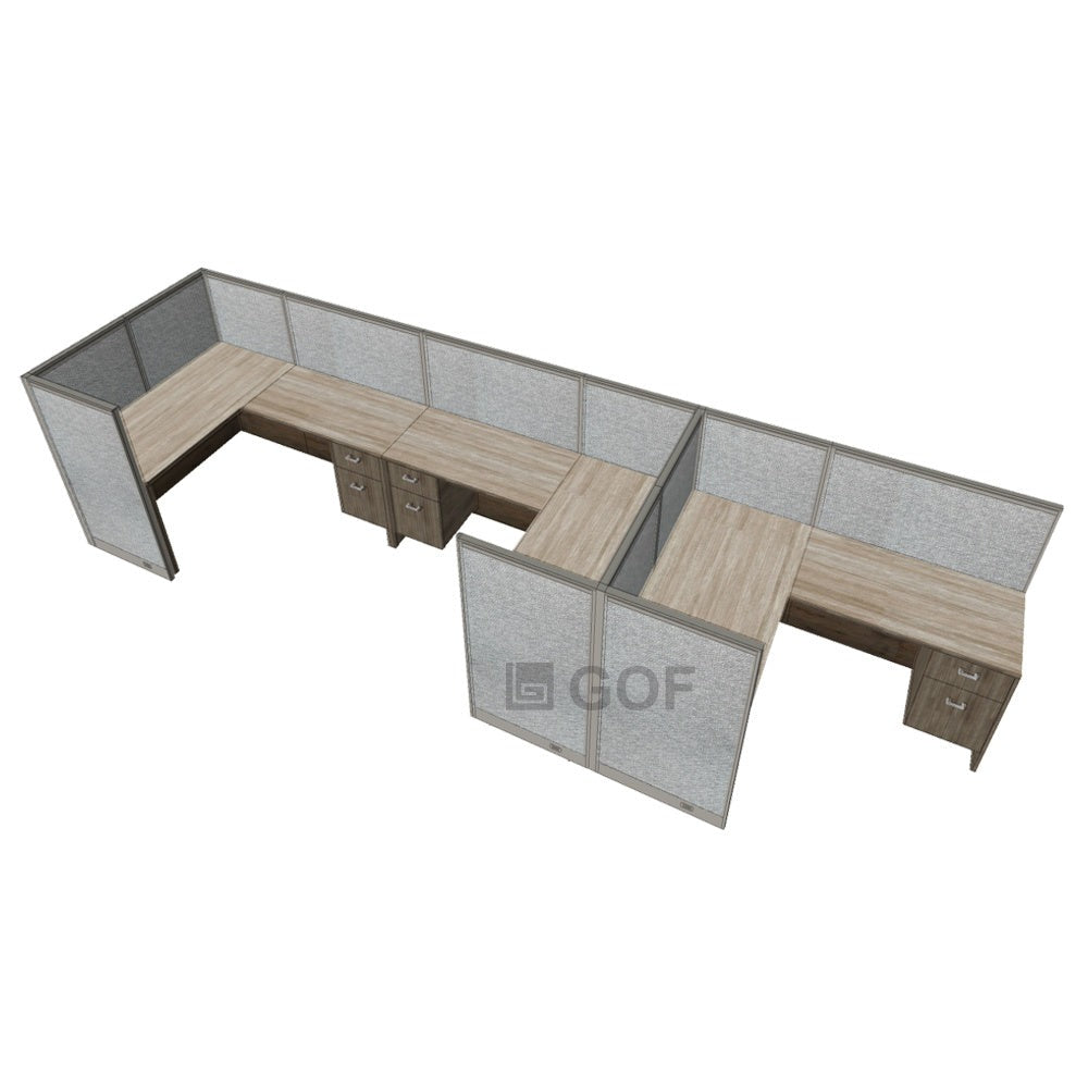 GOF 3 Person Workstation Cubicle (6'D  x 21'W x 4'H) / Office Partition, Room Divider - Kainosbuy.com