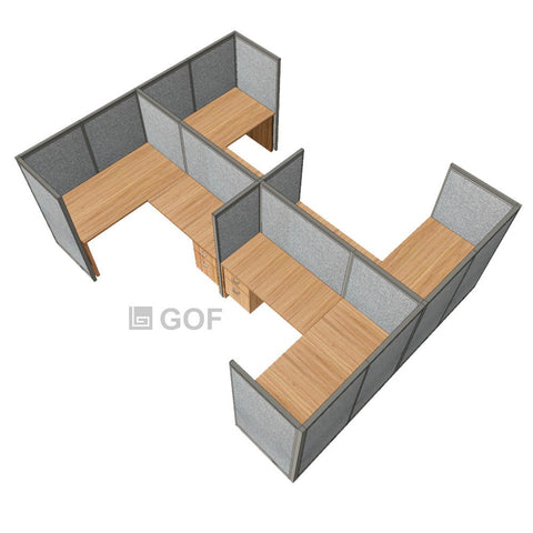 GOF Double 4 Person Separate Workstation Cubicle (11'D x 13'W x 5'H-W) / Office Partition, Room Divider - Kainosbuy.com