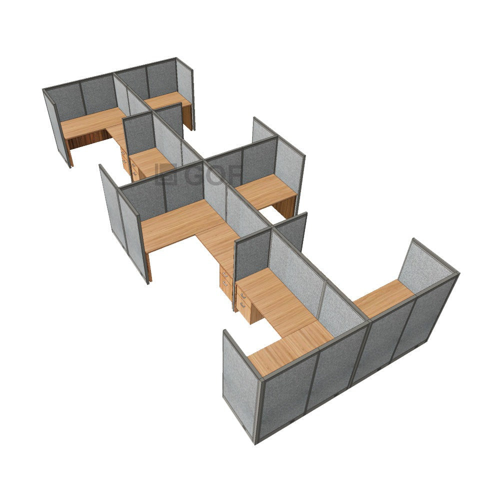 GOF Double 8 Person Separate Workstation Cubicle (12'D  x 28'W x 5'H -W) / Office Partition, Room Divider - Kainosbuy.com