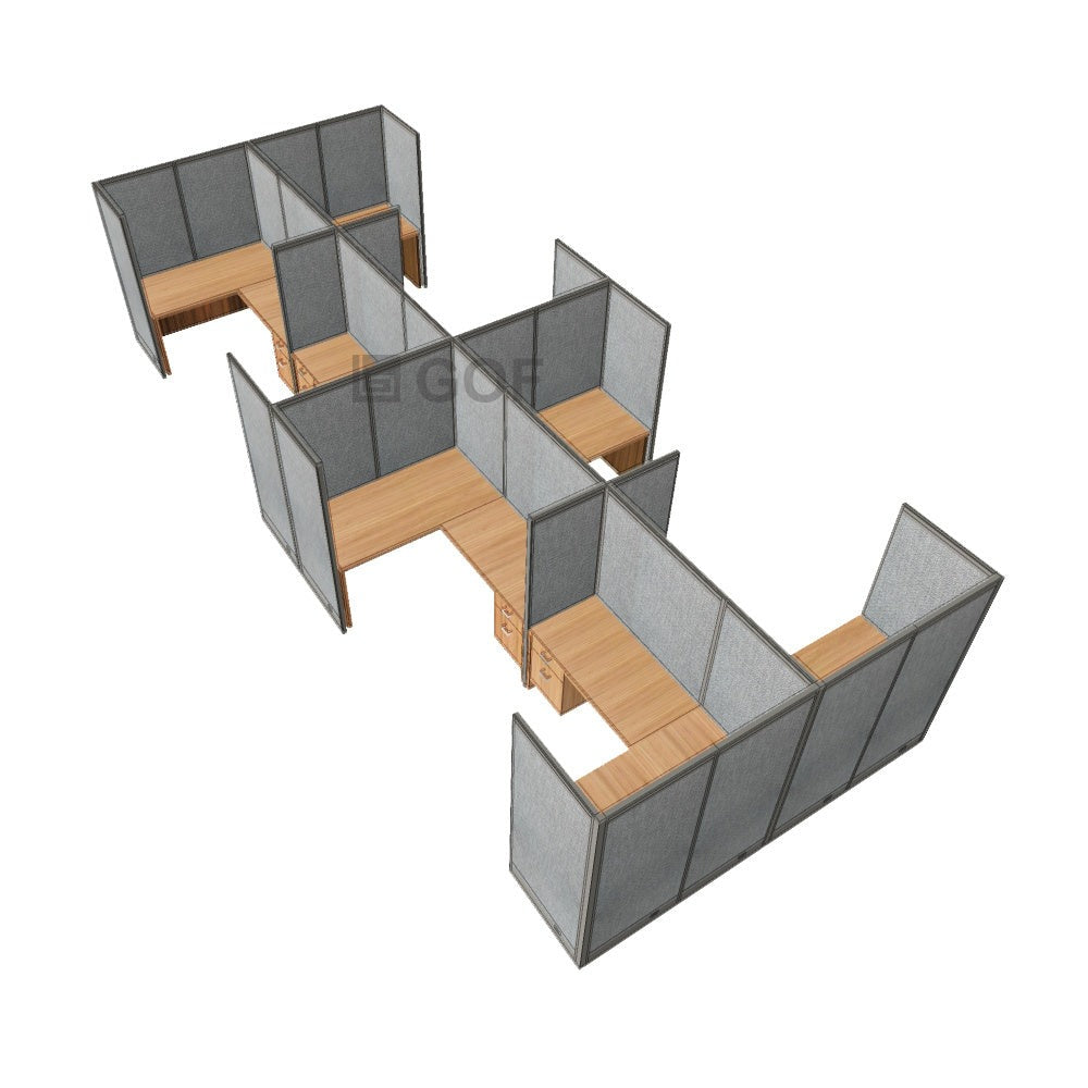 GOF Double 8 Person Separate Workstation Cubicle (C-12'D  x 24'W x 6'H -W) / Office Partition, Room Divider - Kainosbuy.com