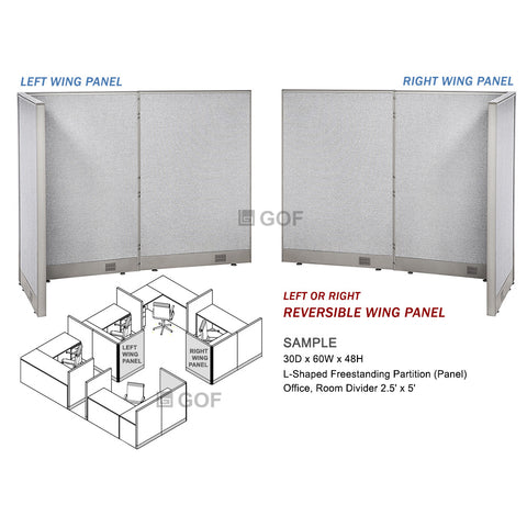GOF 66"D x 126"W x 48”/60”/72”H, L-Shaped Freestanding Fabric Partition Package
