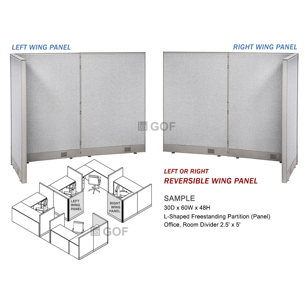 GOF 84"D x 132"W x 48”/60”/72”H, L-Shaped Freestanding Fabric Partition Package