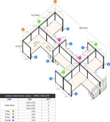 GOF Double 6 Person Separate Workstation Cubicle (C-12'D x 18'W x 6'H-W) / Office Partition, Room Divider - Kainosbuy.com