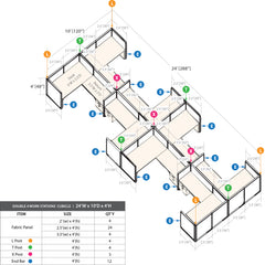 GOF Double 8 Person Separate Workstation Cubicle (10'D  x 24'W x 4'H -W) / Office Partition, Room Divider - Kainosbuy.com