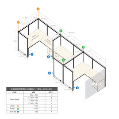 GOF 3 Person Separate Workstation Cubicle (5.5'D x 18'W x 5'H -W) / Office Partition, Room Divider - Kainosbuy.com