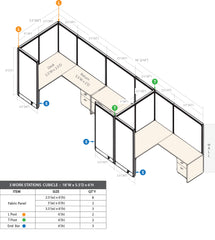 GOF 3 Person Workstation Cubicle (5.5'D  x 18'W x 6'H) / Office Partition, Room Divider - Kainosbuy.com