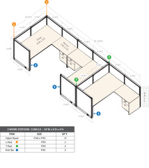 GOF 3 Person Workstation Cubicle (6'D  x 18'W x 4'H) / Office Partition, Room Divider - Kainosbuy.com