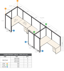 GOF 3 Person Workstation Cubicle (C-6'D  x 18'W x 6'H) / Office Partition, Room Divider - Kainosbuy.com