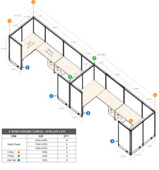 GOF 4 Person Workstation Cubicle (C-6'D  x 24'W x 6'H) / Office Partition, Room Divider - Kainosbuy.com