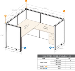 GOF 1 Person Workstation Cubicle (5.5'D x 6.5'W x 4'H) / Office Partition, Room Divider - Kainosbuy.com