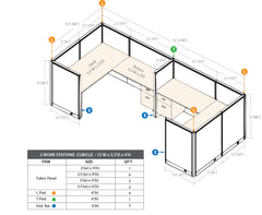 GOF 2 Person Separate Workstation Cubicle (5.5'D  x 12'W x 4'H-W) / Office Partition, Room Divider - Kainosbuy.com