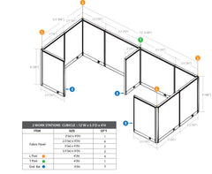 GOF 2 Person Separate Workstation Cubicle (5.5'D  x 12'W x 4'H-W) / Office Partition, Room Divider - Kainosbuy.com