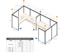 GOF 2 Person Separate Workstation Cubicle (5.5'D  x 12'W x 5'H-W) / Office Partition, Room Divider - Kainosbuy.com