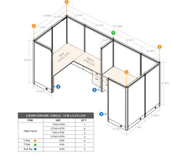GOF 2 Person Separate Workstation Cubicle (5.5'D  x 12'W x 6'H-W) / Office Partition, Room Divider - Kainosbuy.com