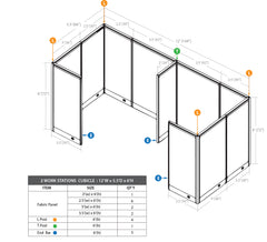 GOF 2 Person Separate Workstation Cubicle (5.5'D  x 12'W x 6'H-W) / Office Partition, Room Divider - Kainosbuy.com