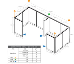 GOF 2 Person Separate Workstation Cubicle (5.5'D  x 13'W x 5'H-W) / Office Partition, Room Divider - Kainosbuy.com