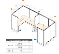 GOF 2 Person Separate Workstation Cubicle (5.5'D  x 13'W x 6'H-W) / Office Partition, Room Divider - Kainosbuy.com