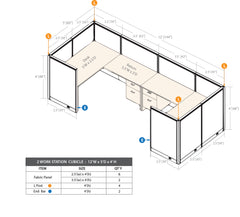 GOF 2 Person Workstation Cubicle (5'D  x 12'W x 4'H) / Office Partition, Room Divider - Kainosbuy.com