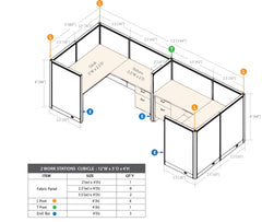 GOF 2 Person Separate Workstation Cubicle (5'D x 12'W x 4'H-W) / Office Partition, Room Divider - Kainosbuy.com