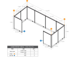 GOF 2 Person Workstation Cubicle (5'D  x 12'W x 4'H) / Office Partition, Room Divider - Kainosbuy.com