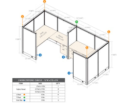 GOF 2 Person Separate Workstation Cubicle (5'D x 12'W x 5'H-W) / Office Partition, Room Divider - Kainosbuy.com