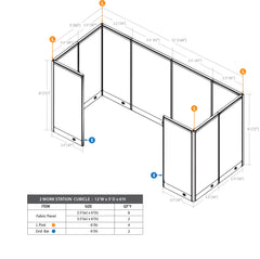 GOF 2 Person Workstation Cubicle (5'D  x 12'W x 6'H) / Office Partition, Room Divider - Kainosbuy.com