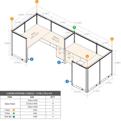 GOF 2 Person Separate Workstation Cubicle (5'D x 13'W x 4'H-W) / Office Partition, Room Divider - Kainosbuy.com