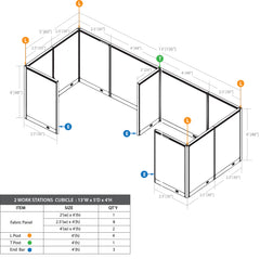 GOF 2 Person Separate Workstation Cubicle (5'D x 13'W x 4'H-W) / Office Partition, Room Divider - Kainosbuy.com