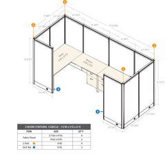 GOF 2 Person Workstation Cubicle (5'D  x 13'W x 6'H) / Office Partition, Room Divider - Kainosbuy.com