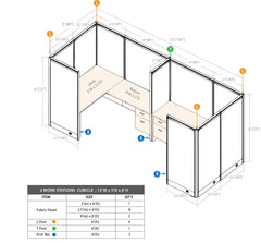 GOF 2 Person Separate Workstation Cubicle (5'D x 13'W x 6'H-W) / Office Partition, Room Divider - Kainosbuy.com