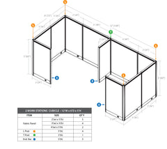 GOF 2 Person Separate Workstation Cubicle (6'D  x 12'W x 5'H -W) / Office Partition, Room Divider - Kainosbuy.com