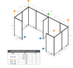 GOF 2 Person Separate Workstation Cubicle (C-6'D  x 12'W x 6'H -W) / Office Partition, Room Divider - Kainosbuy.com