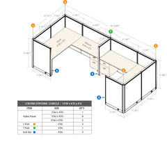 GOF 2 Person Separate Workstation Cubicle (6'D  x 14'W x 4'H -W) / Office Partition, Room Divider - Kainosbuy.com