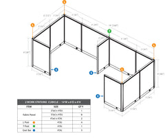 GOF 2 Person Separate Workstation Cubicle (6'D  x 14'W x 4'H -W) / Office Partition, Room Divider - Kainosbuy.com