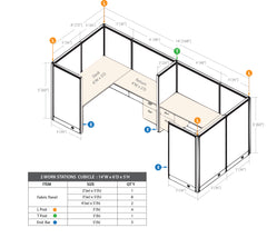 GOF 2 Person Separate Workstation Cubicle (6'D  x 14'W x 5'H -W) / Office Partition, Room Divider - Kainosbuy.com