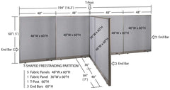 GOF 84"D x 192"W x 48”/60”/72”H, T-Shaped Freestanding Fabric Partition